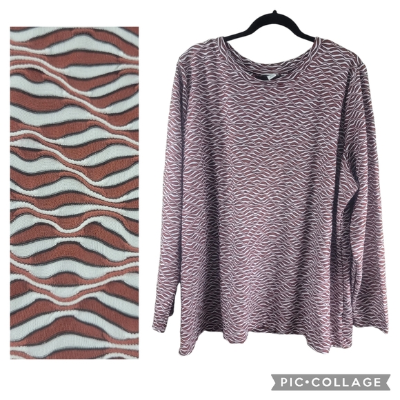 Ava & Viv Top Size 3X Long Sleeve Pull Over Brown White EUC Plus Size - Picture 1 of 8